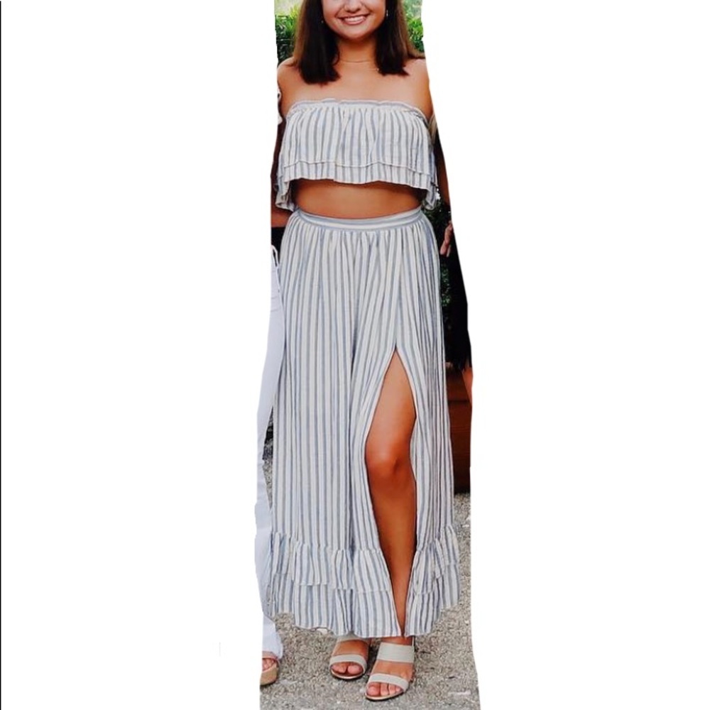 Striped Linen Maxi Skirt Set